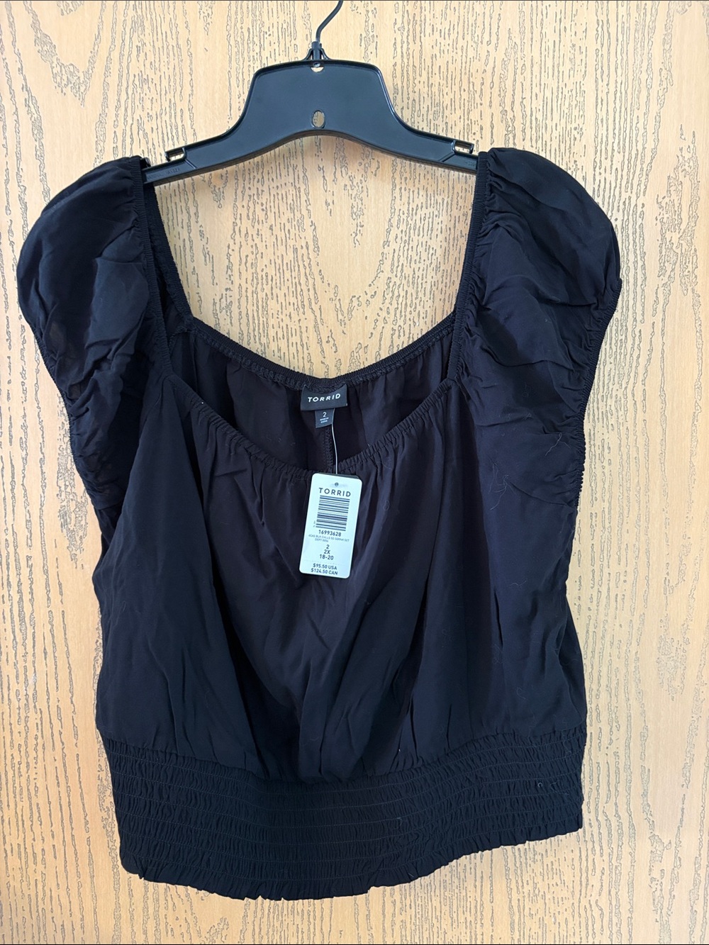 torrid Black Puff-Sleeve Smocked-Hem Blouse